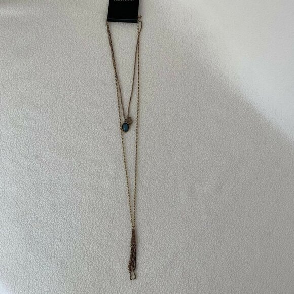 Forever 21 Necklace Gold Tone Chain Blue Stone Tassle - Picture 1 of 7